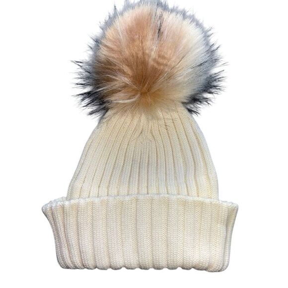 Free people orbit Pom beanie ivory cream ribbed wool blend main image 6